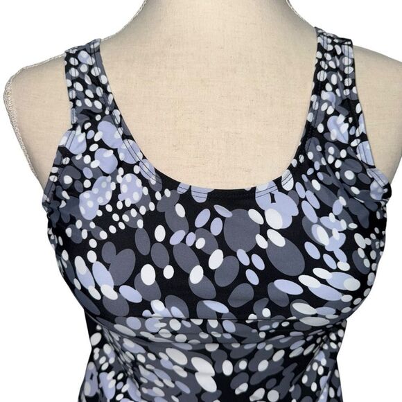 Women's Black White Blue polka dot Patterned Swim Top two piece Sleeveless M - Picture 5 of 12